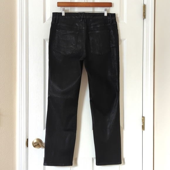 Good American Good Classic High Rise Ankle Cropped Coated Denim Jeans Black 14 - Picture 4 of 14